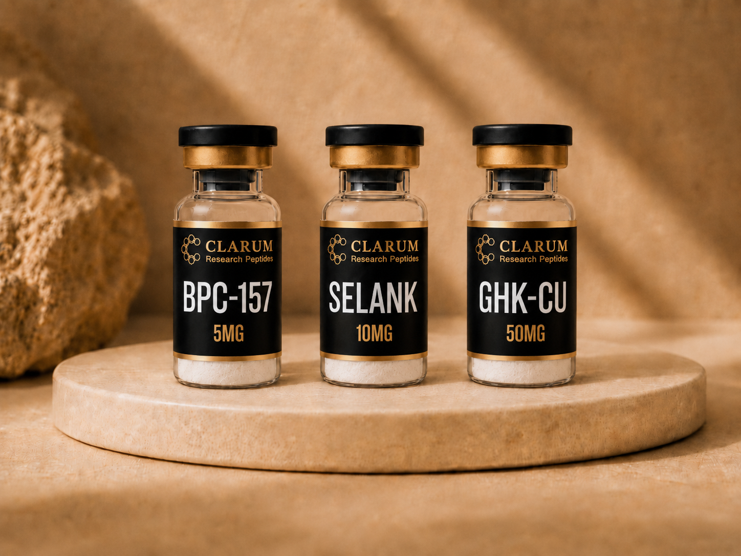 BPC-157, Selank, and GHK-Cu vials